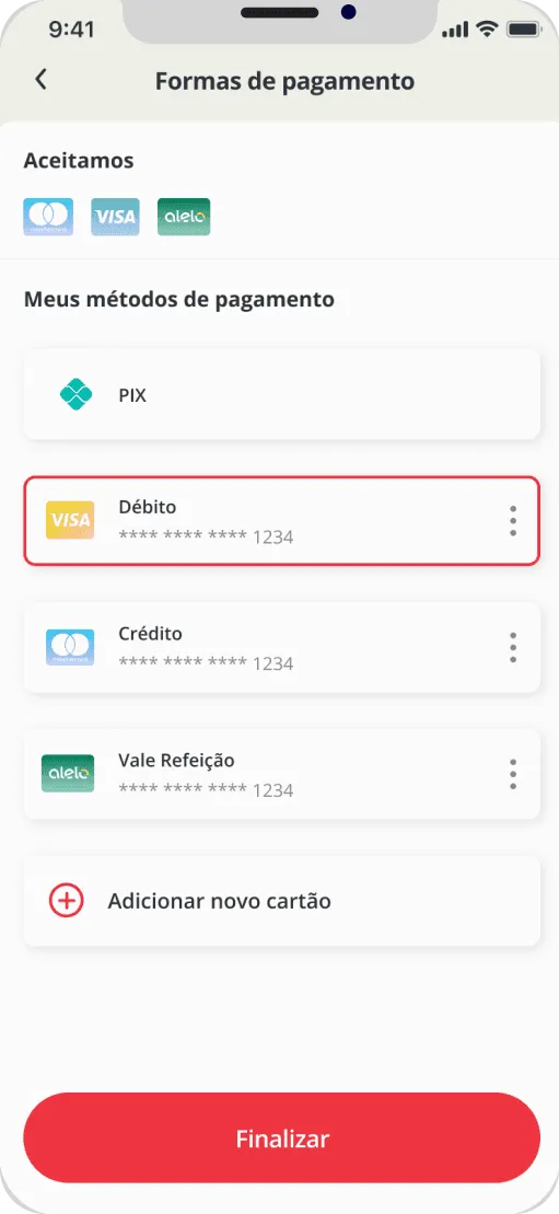 Payment method selection screen