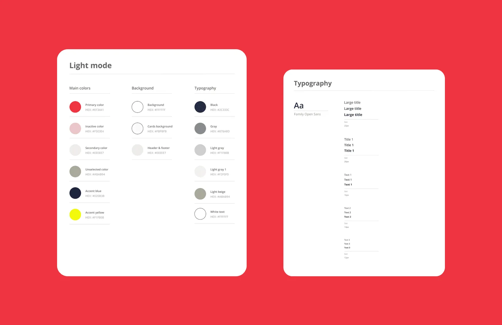 Design system foundations for the app, with the color palette and typography