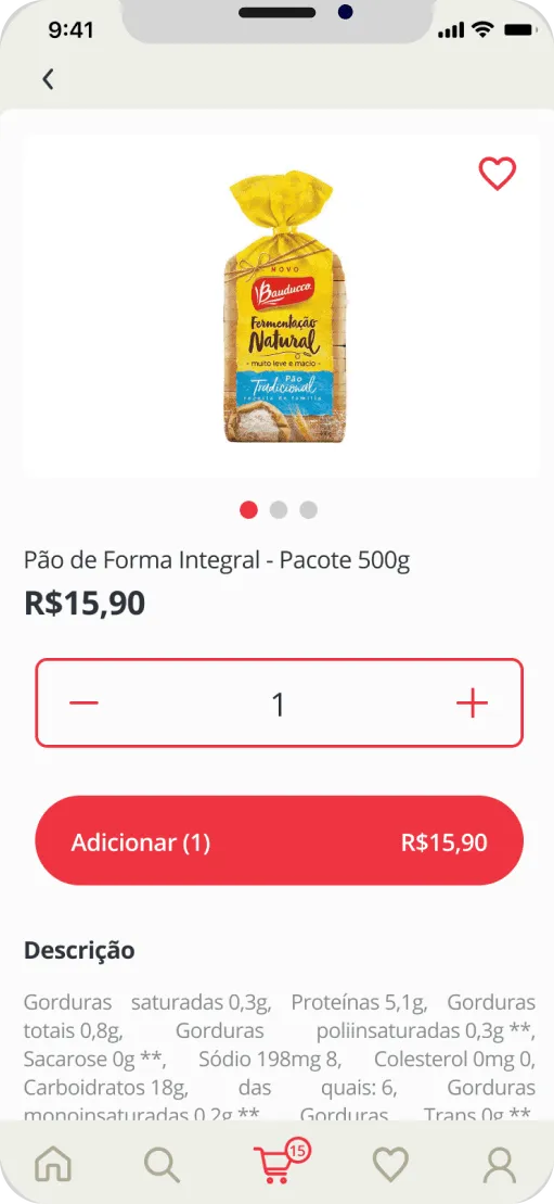 Product detail page for a loaf of bread with quantity selector