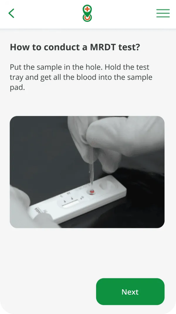 Test guide step: put the sample in the test tray, with a photo of the action